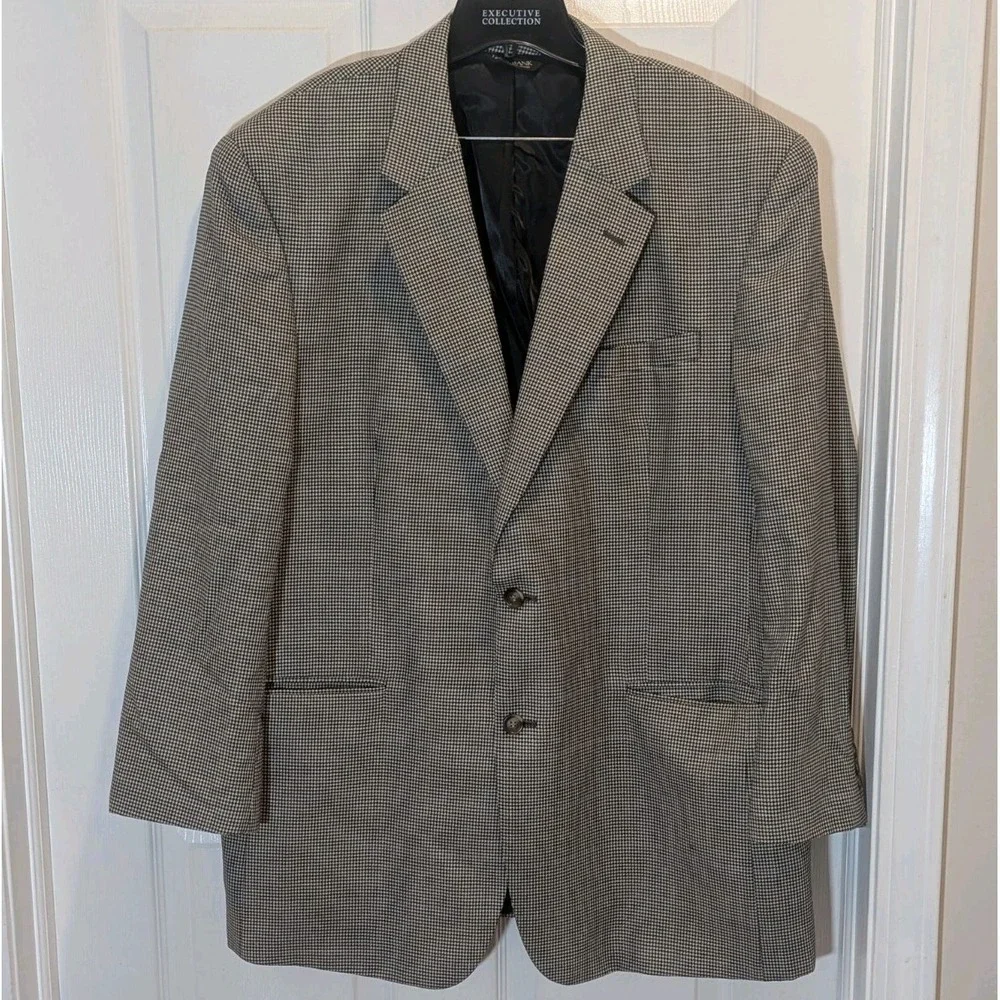 Old Money Jos A Bank Silk Wool Sport Coat 46L Houndstooth Blazer Preppy Classic